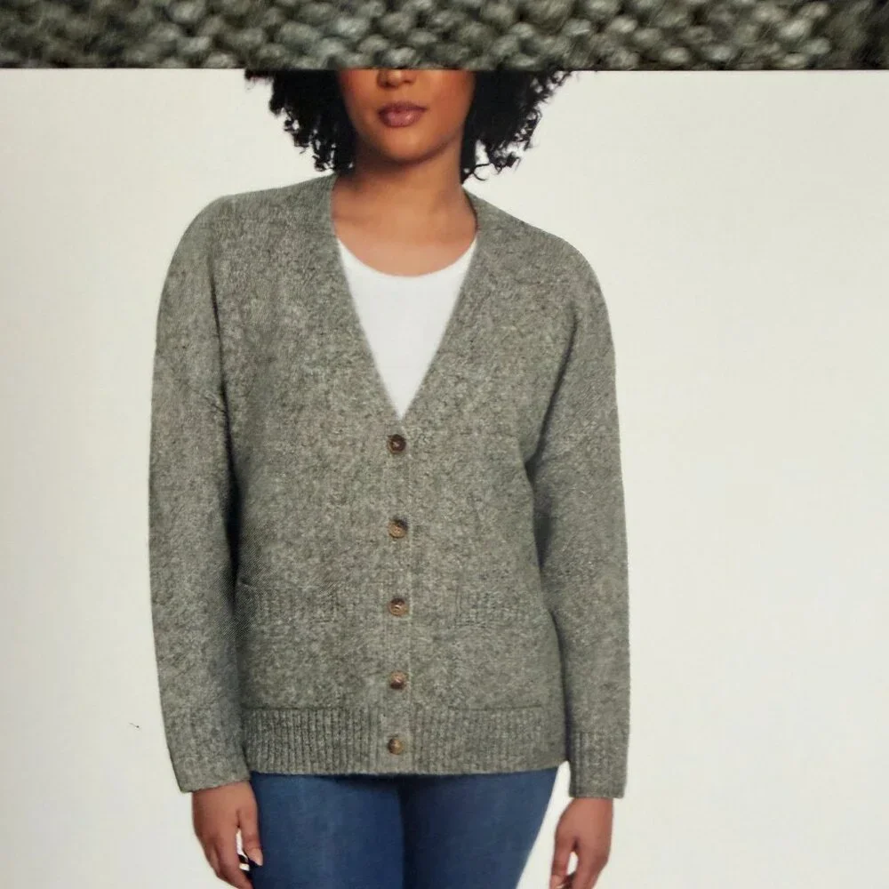 Ella Moss Women's Button Front Cardigan Size XXL Green Relax Boyfriend Fit Cozy
